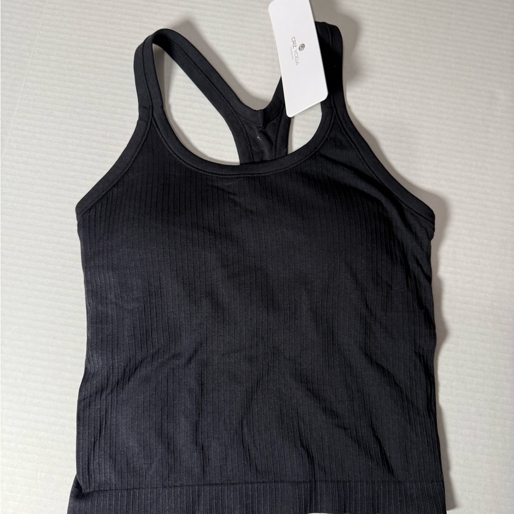 CRZ YOGA Black Ribbed Tank Top